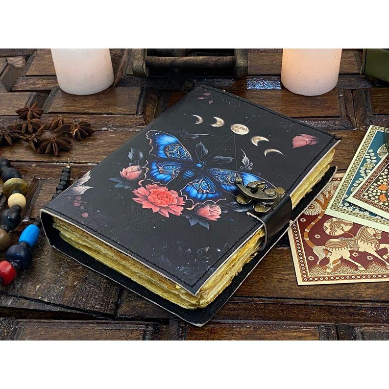 Blank Spell Book of Shadows Luna Moth Journal Witchcraft Supplies and Butterfly Print Journal Handmade Deckle Edge Paper Gifts for Men Women