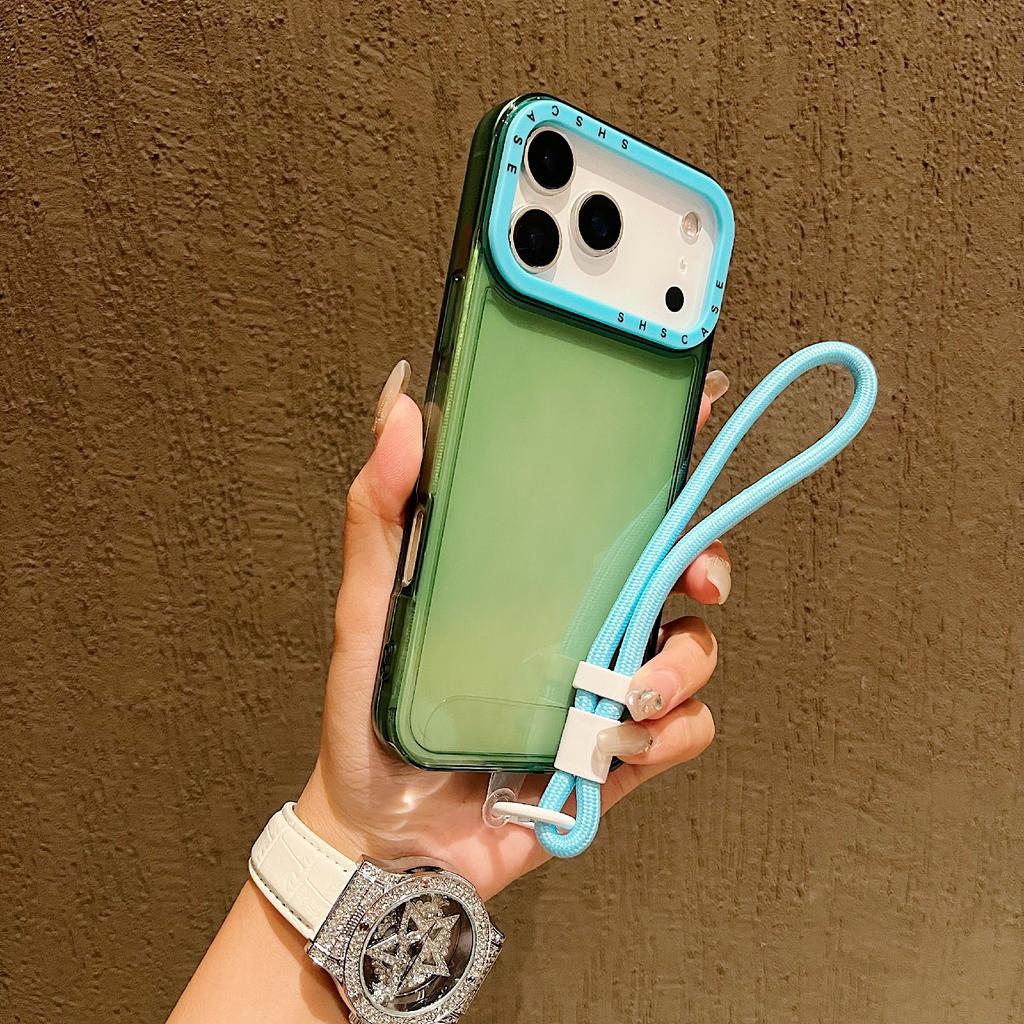 For iPhone 17 Pro Max Case Clear Contrasting Colors Shockproof TPU Phone Back Cover with Wrist Strap