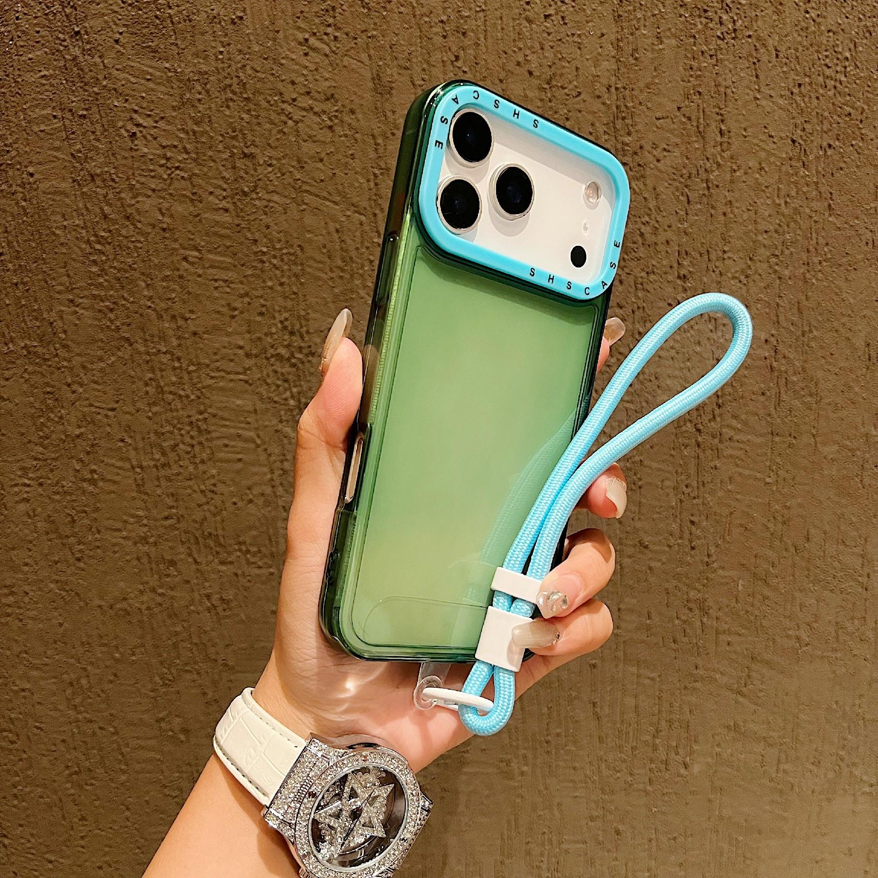 

For iPhone 17 Pro Max Case Clear Contrasting Colors Shockproof TPU Phone Back Cover with Wrist Strap