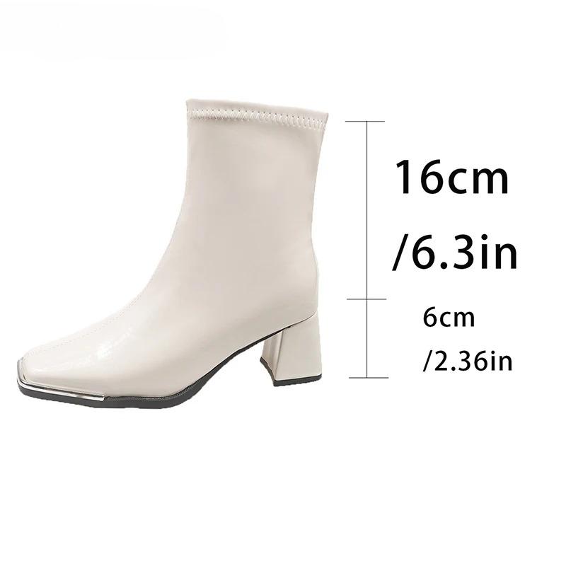 Thick Heel Women Ankle Boots Fashion Silvery Square Toe Autumn Winter Ladies Elegant Mordern Short Booties