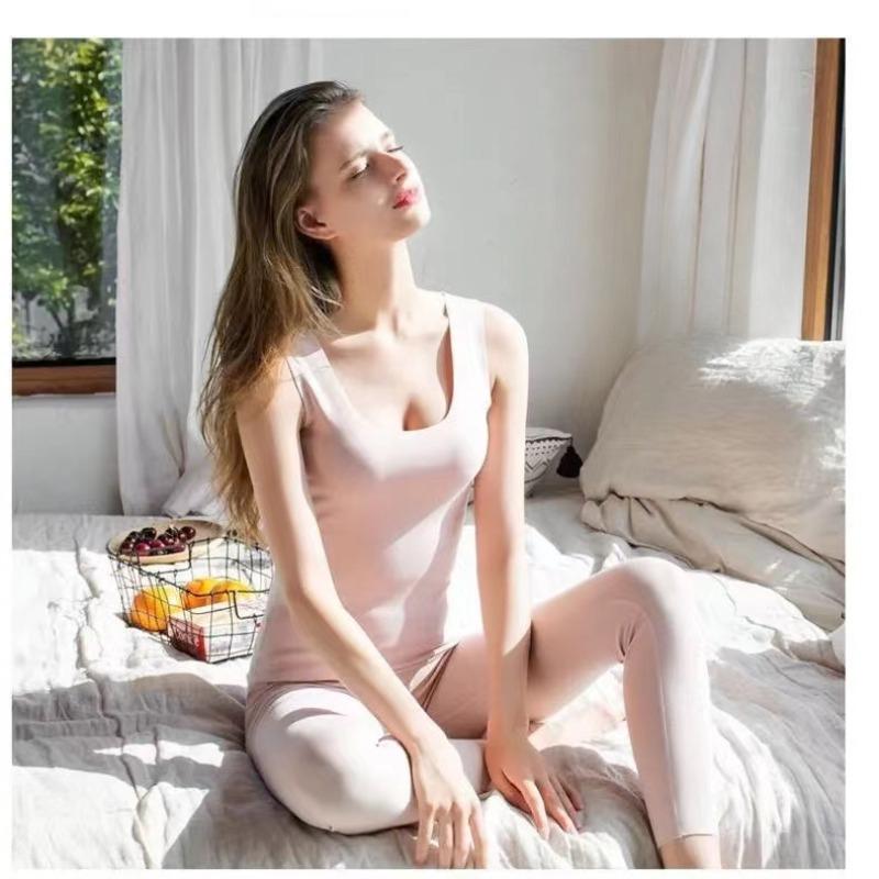 Women Winter Warm Underwear Solid Color Thermal Casual Nightwear Sexy Elasticity Female Thin T-shirt Sleeveless Tops