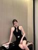 Elegant Black Backless Halter Qipao Dress - Sexy Spring Bodycon