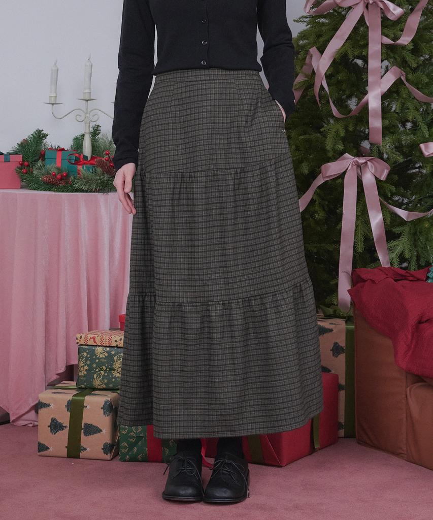 Micene Naomi Check Tiered Long Skirt