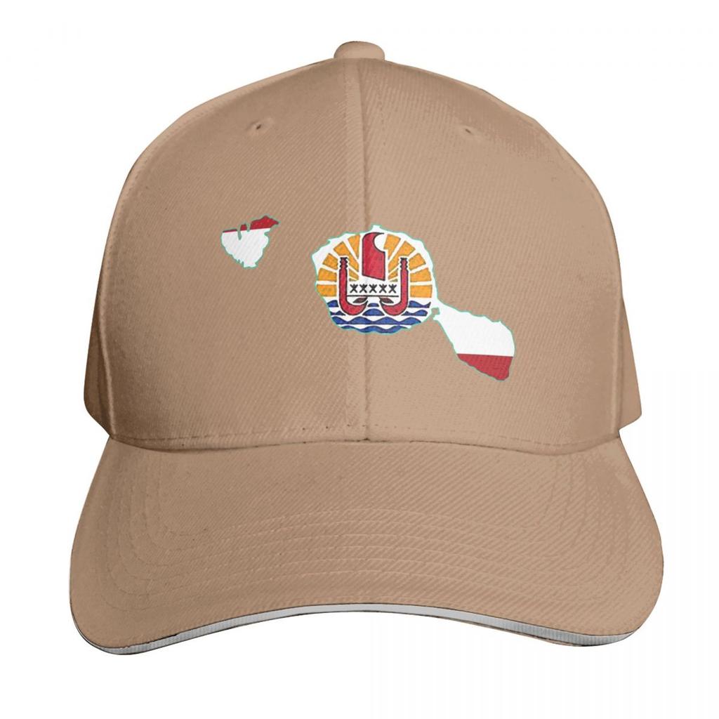 Tahiti Map with Tahitian Flag Baseball Cap Streetwear Golf Wear Bobble Hat Designer Cap Unisexs Baseball Womens