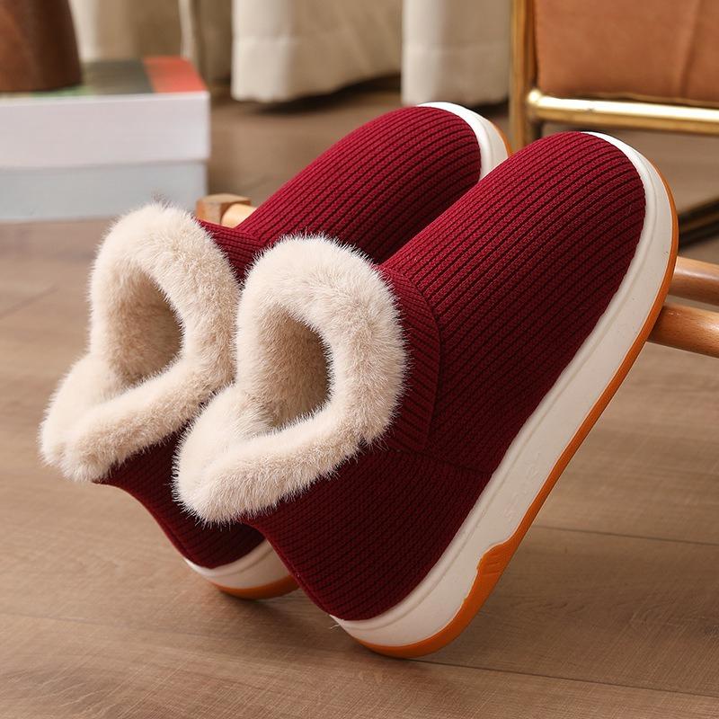 Bomullsskor med fleece och förtjockad värme, Inomhus tjocksulade halkfria bomullsstövlar