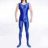 Sexy Men Candy Color Oil Glossy Shiny Shapping Bodysuit Smooth Sheer See Through Tights Elastic Fitness Leotard Sleeveless