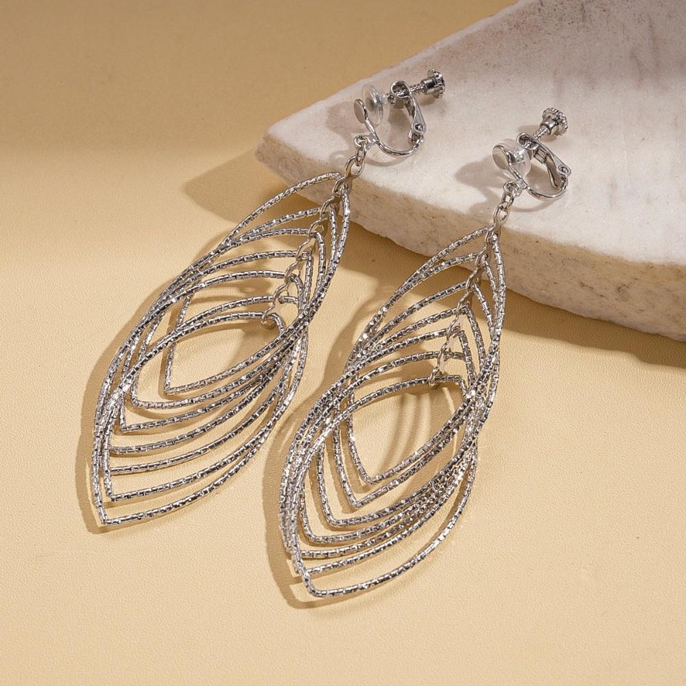 Exaggerated Metal Hollow Earrings Gold Silver Ear Hook Exquisite Long Tassel Dangle Earrings Gift