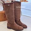 Autumn and winter new leather thick heel boots women's thin tall boots but knee elastic thin boots thick leg knight boots