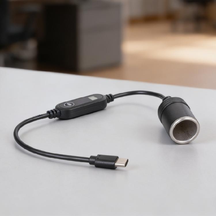 Portable USB C To 12V Car Socket Converter with Adjustable 5V 9V 12V Output Plastic Texture for Electronic Devices