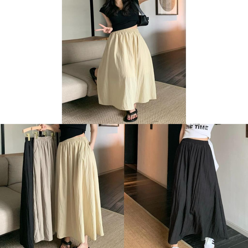 Baumwollmischung Plissierter Midi-Rock Mit Hoher Taille Für Damen Frühling
