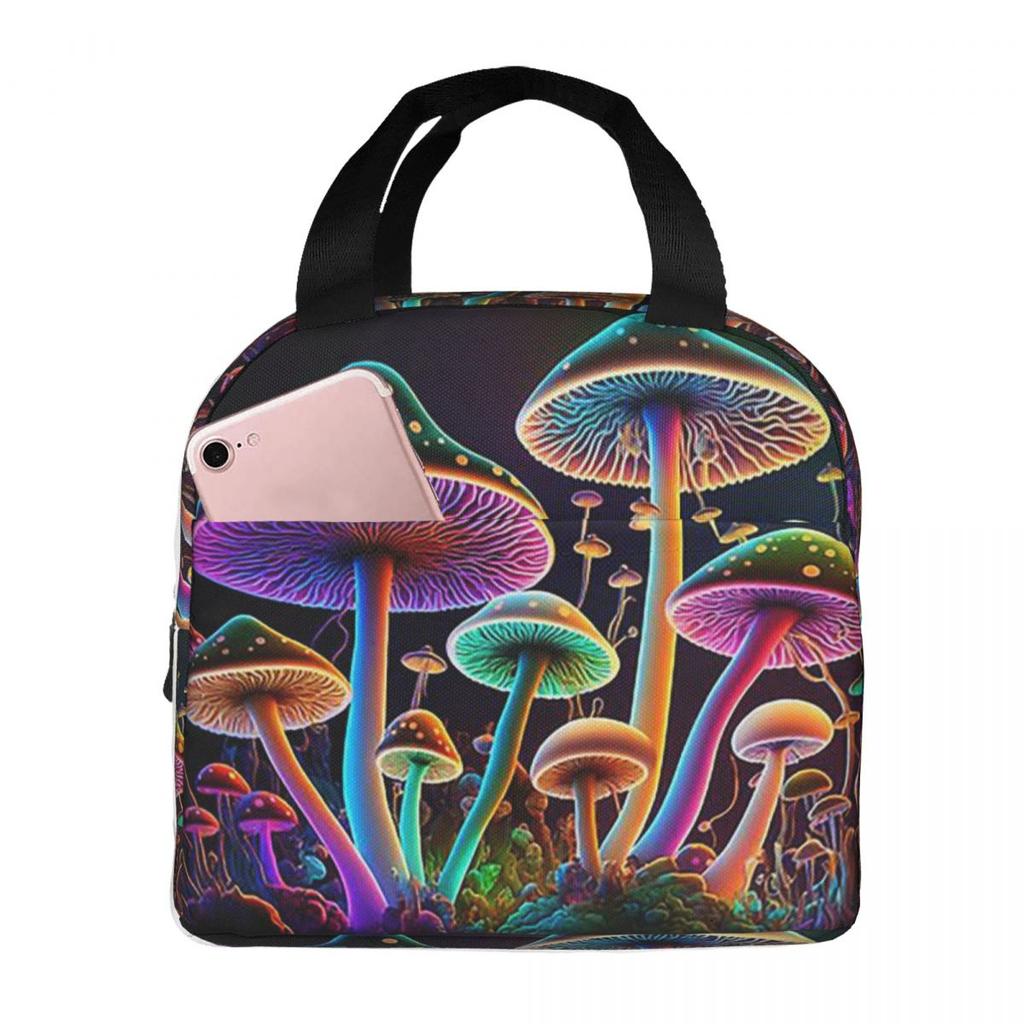 Glowing Psychedelic Mushrooms Insulated Lunch Bag for Women Kids Leakproof Food Boxes Thermal Lunch Box Tote