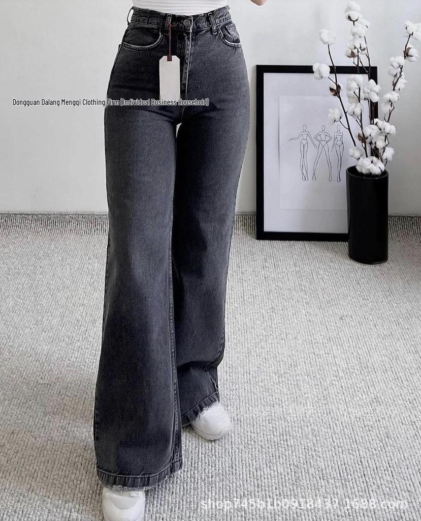 Women's High-Waisted Wide-Leg Jeans: Slimming Casual Straight-Leg, Loose Drape, Floor-Length