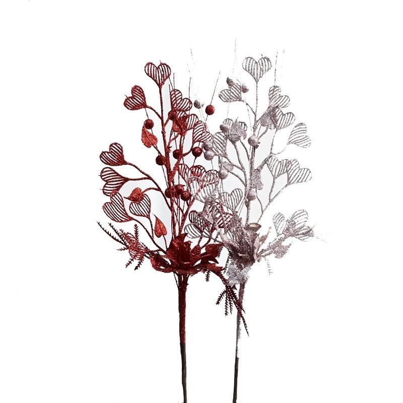 Christmas ornaments heart fan leaves lily decorative branches Christmas tree plugins atmosphere supplies simulated branches berries