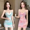 Sexy vest dress summer new pure desire style Spice Girl mesh printing hip-wrapped slim skirt