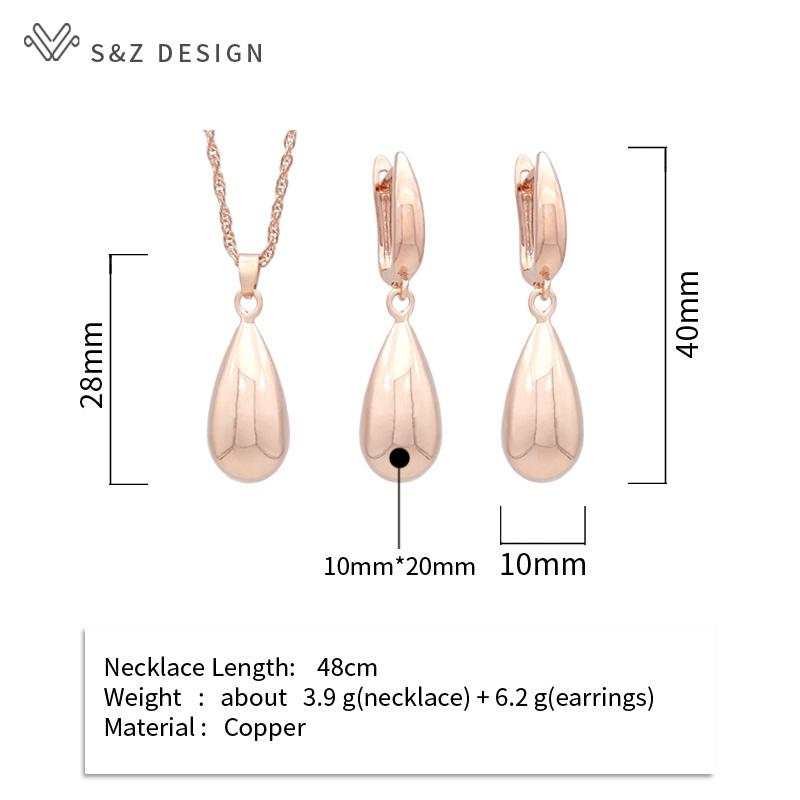 Mode Elegante Rose Gold Farbe Wasser Tropfen Metall Baumeln Ohrringe Anhänger Halskette Schmuck Sets Für Frauen Hochzeit Geschenk