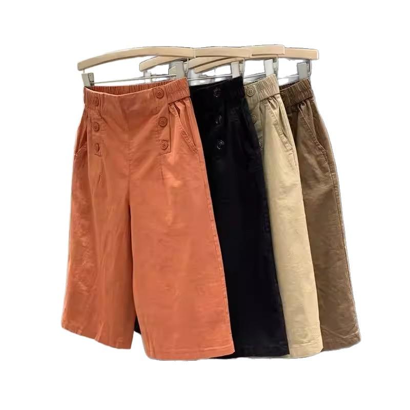 Women's Pure Cotton High Waist Cropped Work Pants, Summer 2026, Plus Size, Petite, Casual Loose Fit