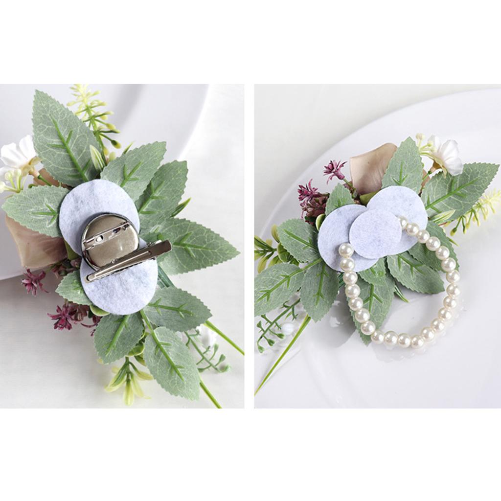 Realistic Rose Boutonniere Wedding Corsage Handmade Wrist Flower Optional for Weddings Decoration in Soft Color