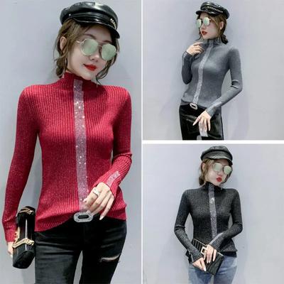Damen Herbst und Winter Strickpullover mit halbhohem Halsausschnitt und schmalem Pullover