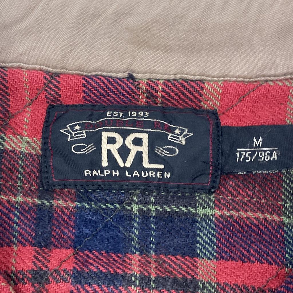 RRL Khaki Checkered Hickory Quilted Work Shirt Tops M khakiUsed