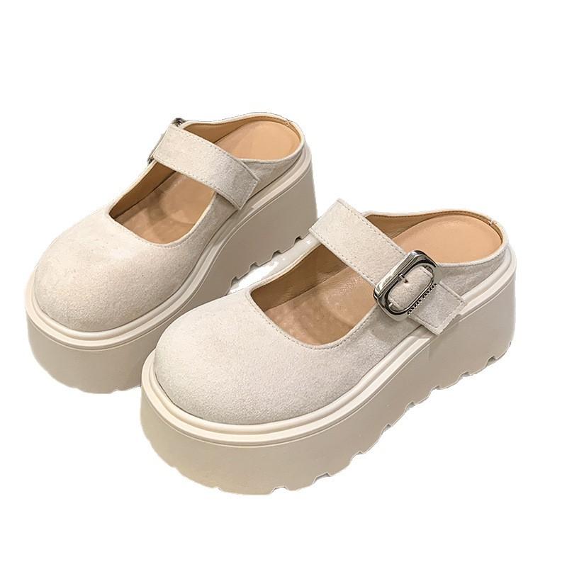 Small man heightens platform Mary Jane single shoes women's 2025 spring and summer new Japanese retro versatile bag head half slippers