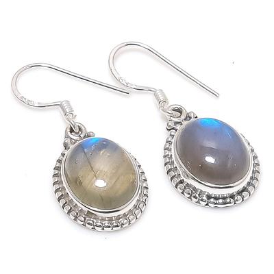 Natürlicher Labradorit Edelstein 925 Massiv Sterlingsilber Geschenk Ohrring 1.25" q6Y05