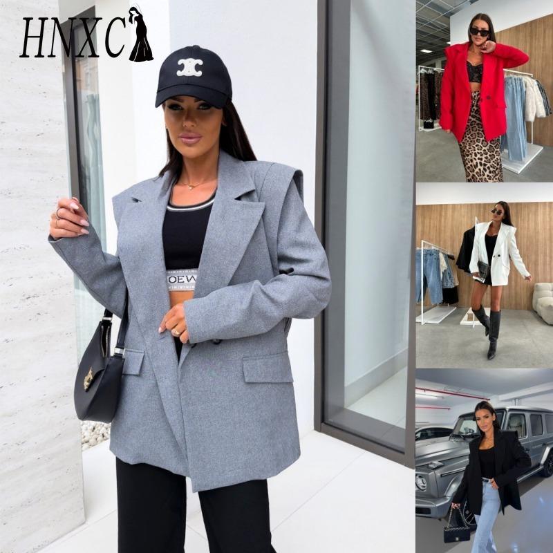Giacche e Cappotti Casual Vintage da Donna HNXC, Colore Unito Stampato, Autunno Inverno, Manica Lunga, Collo a Polo