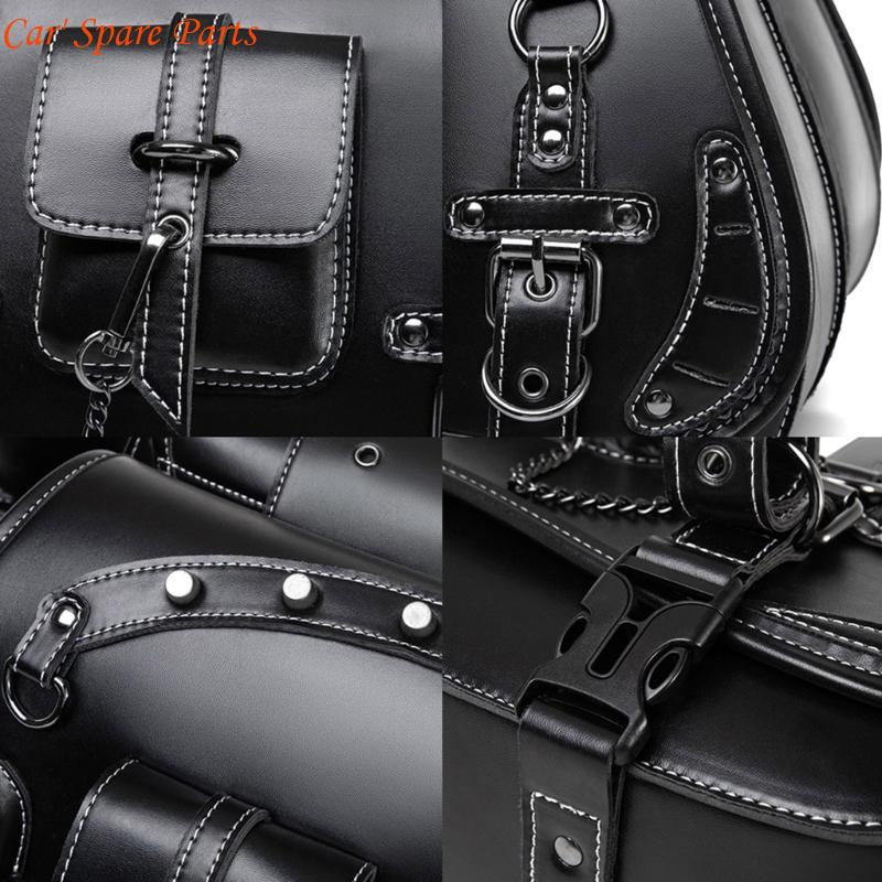 Y4UA 1 Pair Leather Side Bag Waterproof Travel Luggage Storage Bag Motorcycle Tool Bag Over Saddlebag Punk Saddlebag