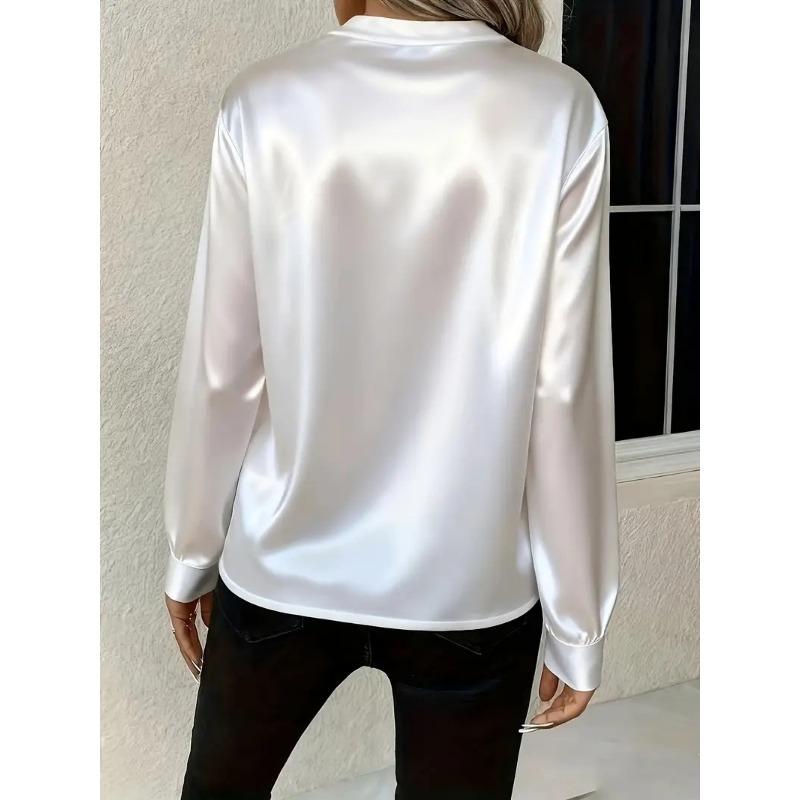 New Spring and Autumn Loose V-neck Office Womens Blouse Simple Long Sleeved Shirt Fashion Casual Solid Color Elegant Clothing
