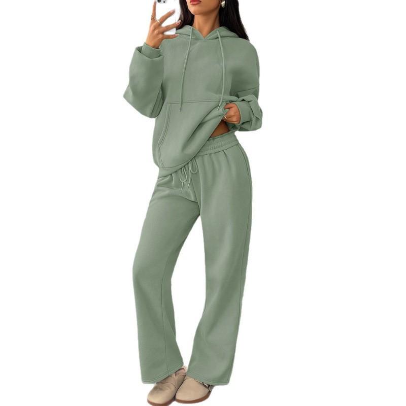 Damen Casual Kapuzenpullover Weite Hosen Set - Baumwollmischung Lockerer Schnitt 10 Farben