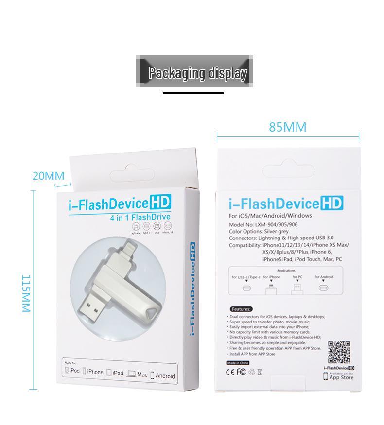 128GB Metal Double-Use USB Flash Drive - Universal OTG for Phones & Computers, Zinc Alloy Swivel Design
