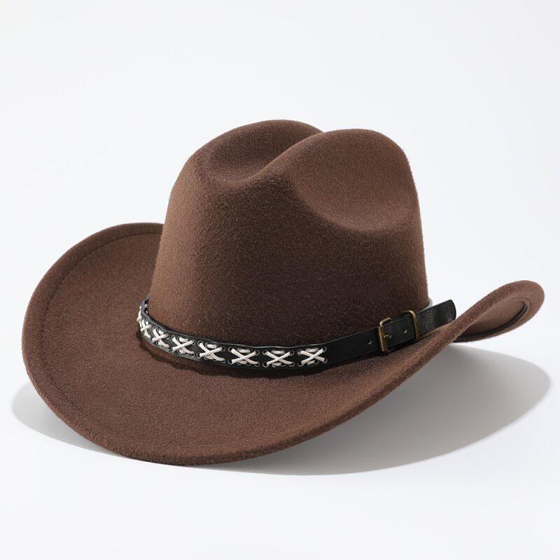 Autumn and Winter Men and Women Retro Ethnic Style Woolen One-word Top Cowboy Hat Big-brimmed Top Hat Jazz Hat