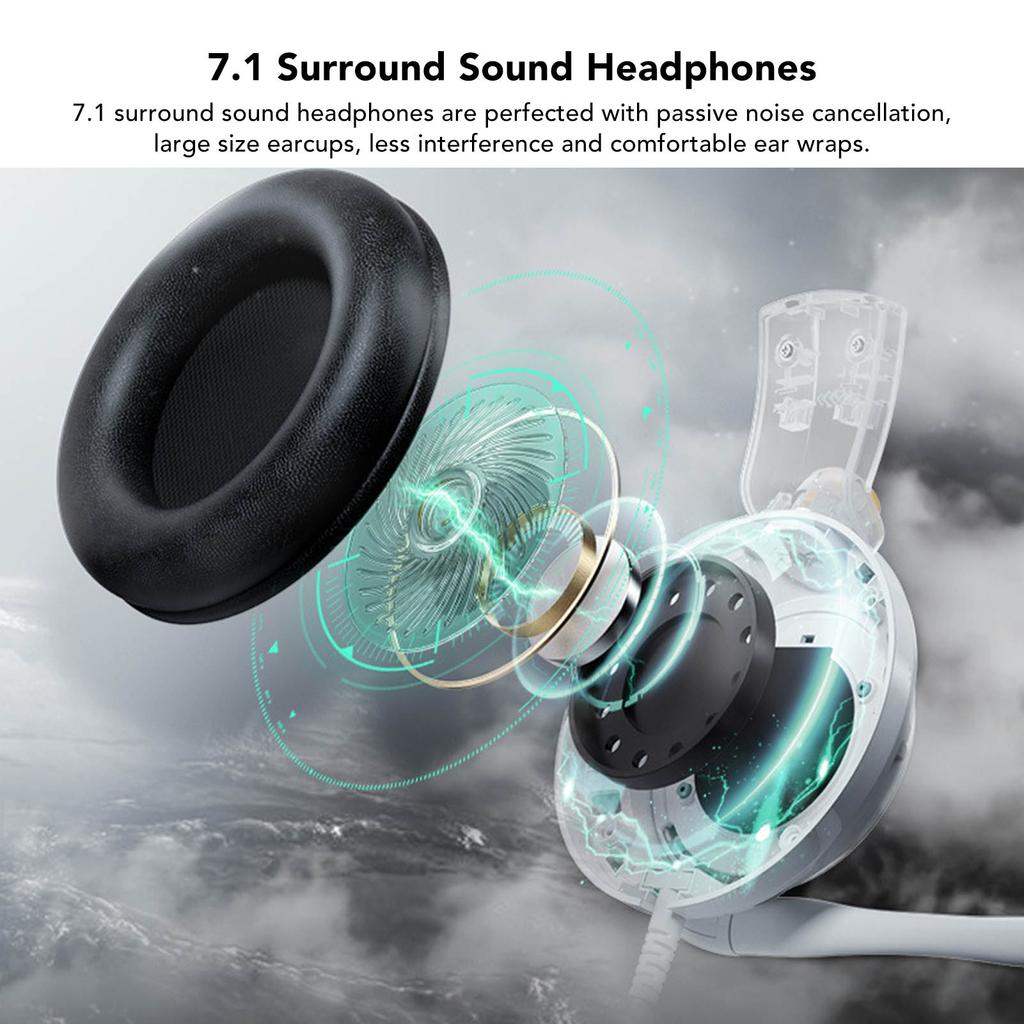 Căști de gaming cu sunet surround virtual 7.1, iluminare LED, comenzi în linie, căști de gaming USB cu microfon