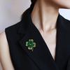 Green Rhinestone Shiny Four Leaf Clover Brooch Pin, Versatile Accessory For Cardigan Coat Hat Perfect Fashion Gift For Women