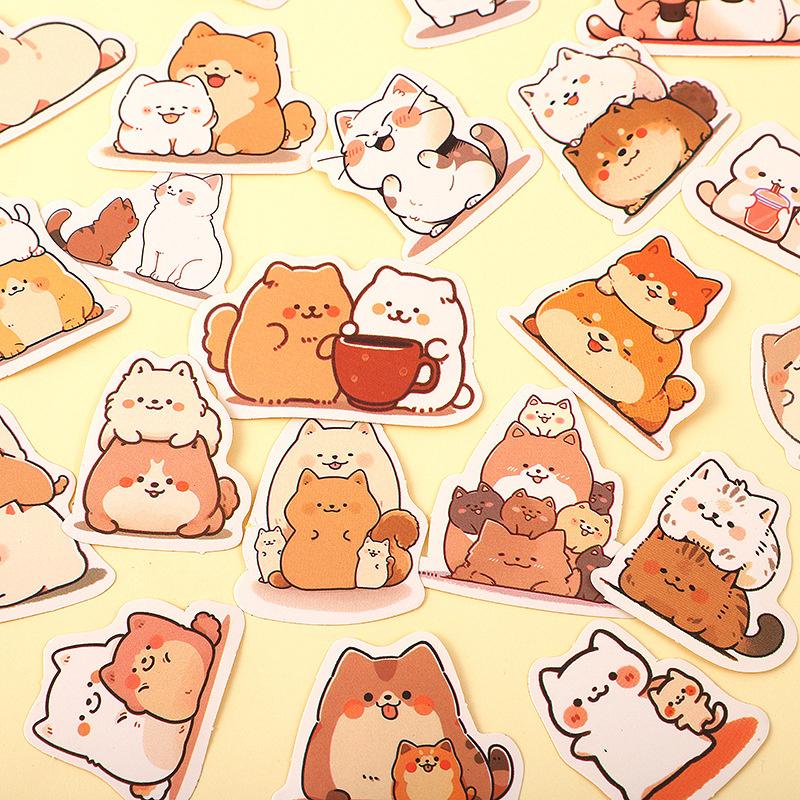 108Sheets Kawaii Cartoon Cats Dog Stickers Cute Diary Album Decoration Stickers Aesthetic Stationery School Supplies Gift