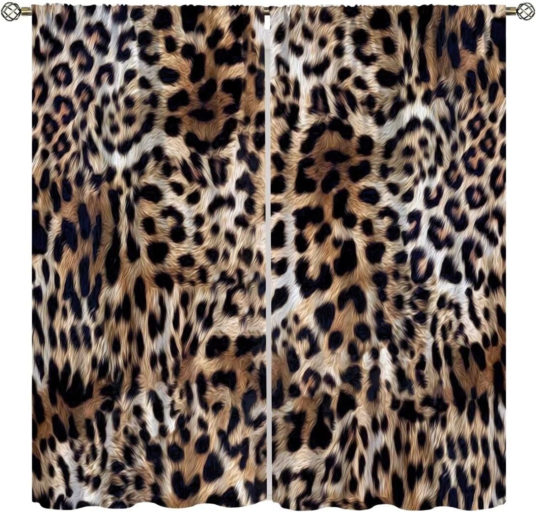 Leopard Print Curta,Abstract African Wild Animal Skin Zebra Stripe Pattern Curta For Girls Bedroom Living Room Office 53x116CM-2PC