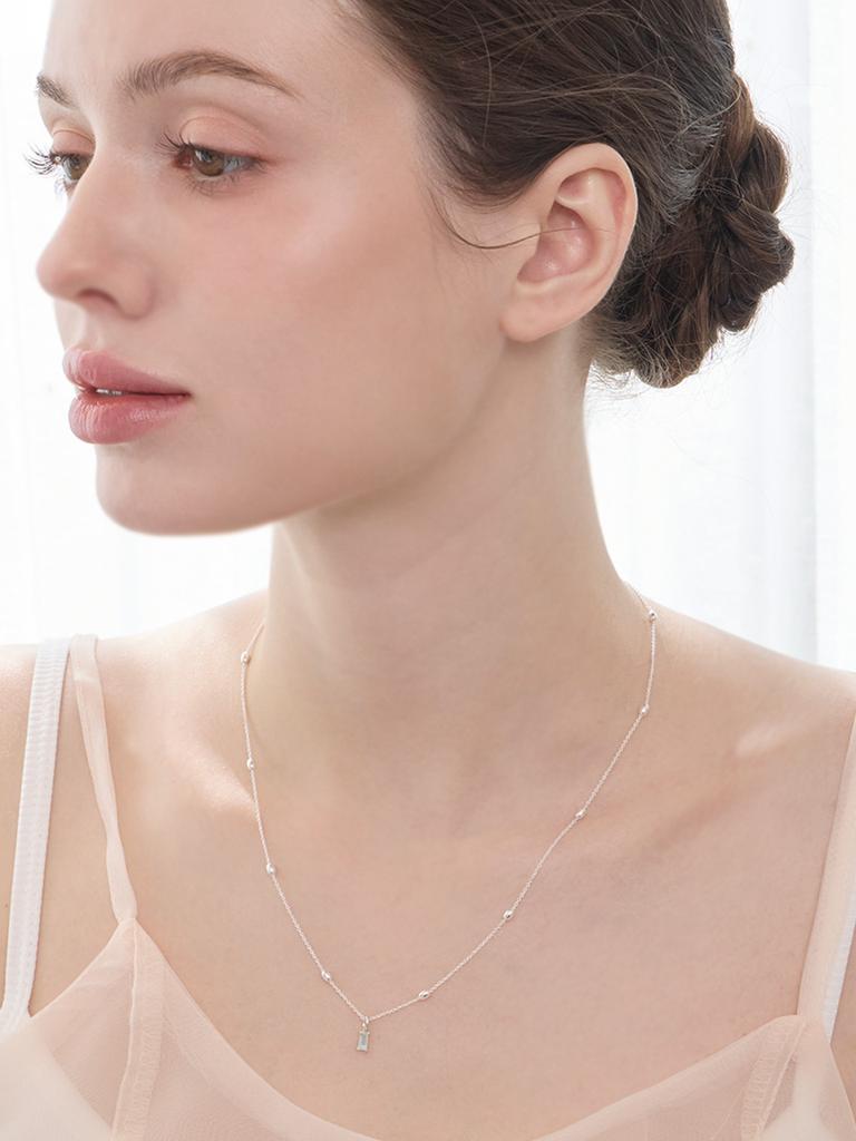 Lucore Silver 925 Sky Blue Baguette Silver Necklace