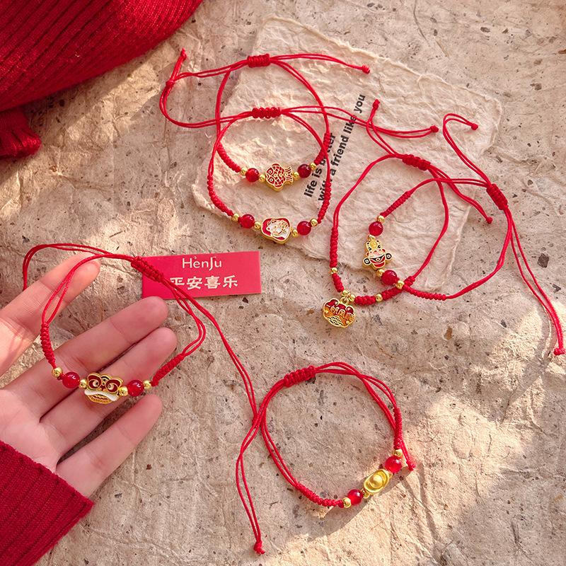 Kinesiskt nyår Rött snöre Armband För Zodiakår Glädjefullt Säkert Vävrep Armband Ormens År