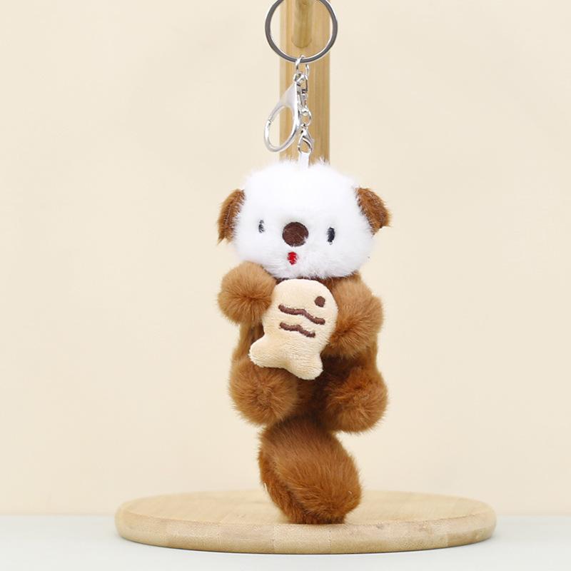 

Plush Cute Beaver Keychain Short Plush Animal Doll For Girls Bags And Keys Dark Brown
