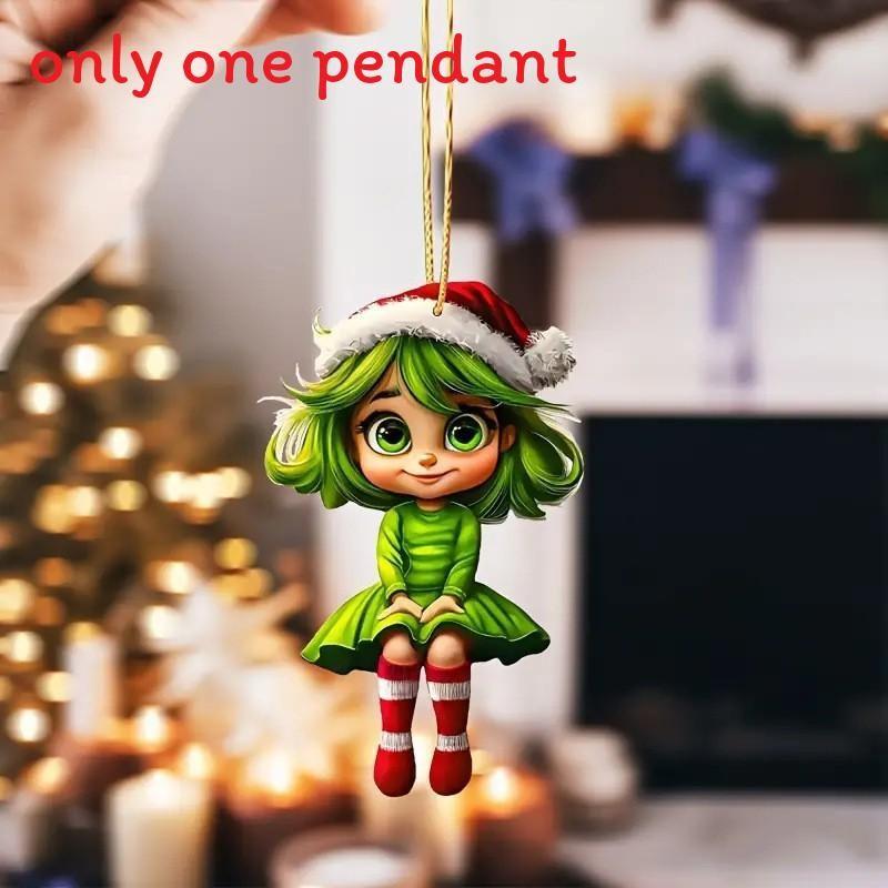 Decor Car Girl Acrylic Keychain With Christmas Hat For Auto Interior Enhancement