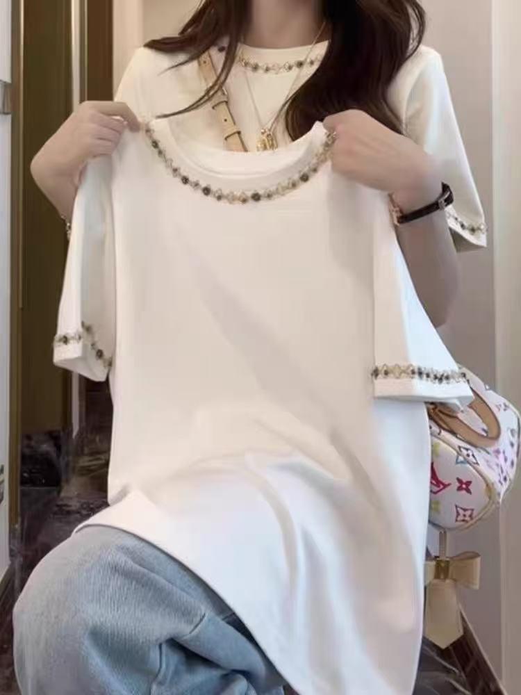 

Женская летняя футболка из чистого хлопка свободного кроя - Уникальный красивый дизайн Small белый