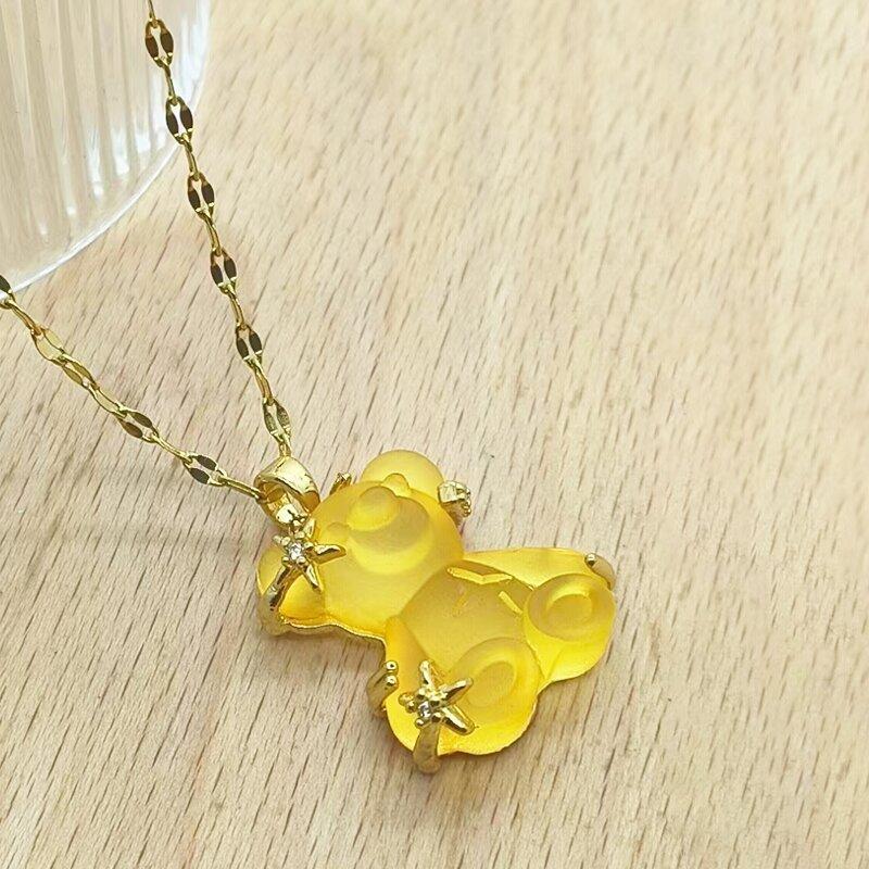 

1pcs fashion simple resin bear stainless steel lip chain necklace high end accessories niche luxury cubic zirconia geometric jew