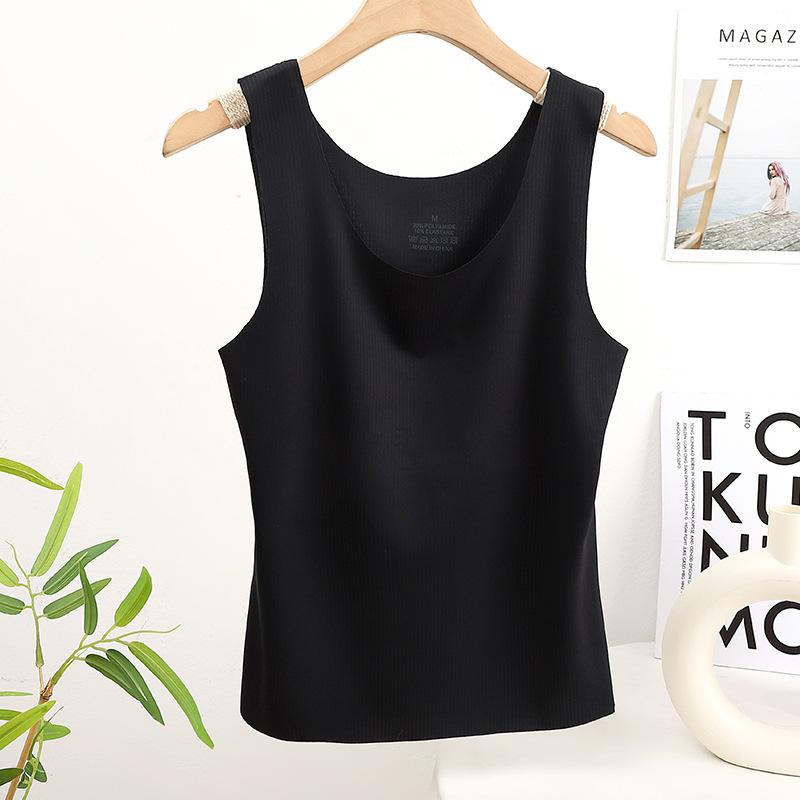 Solid Color Camisole Vest with Bra Soft and Comfortable Seamless Wide Shoulder Sleeveless Vest for Women S чёрный