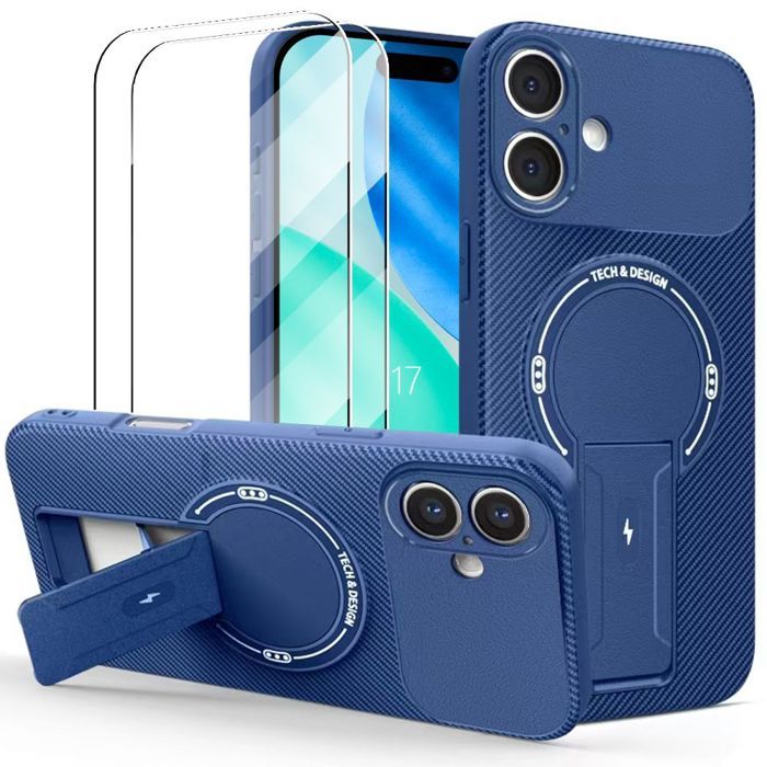Coque de Protection - BOOLING - pour iPhone 17 - Silicone avec Cercle Magnétique Support Bleu - 2 Vitres
