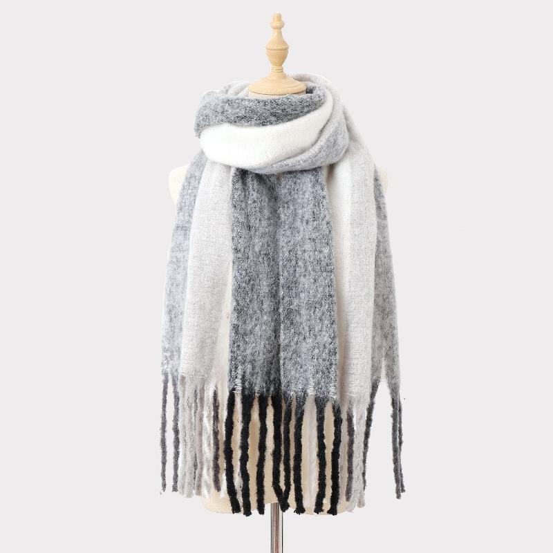 Color matching mohair scarf women's autumn and winter advanced sense thickened warm versatile scarf simple versatile scarf