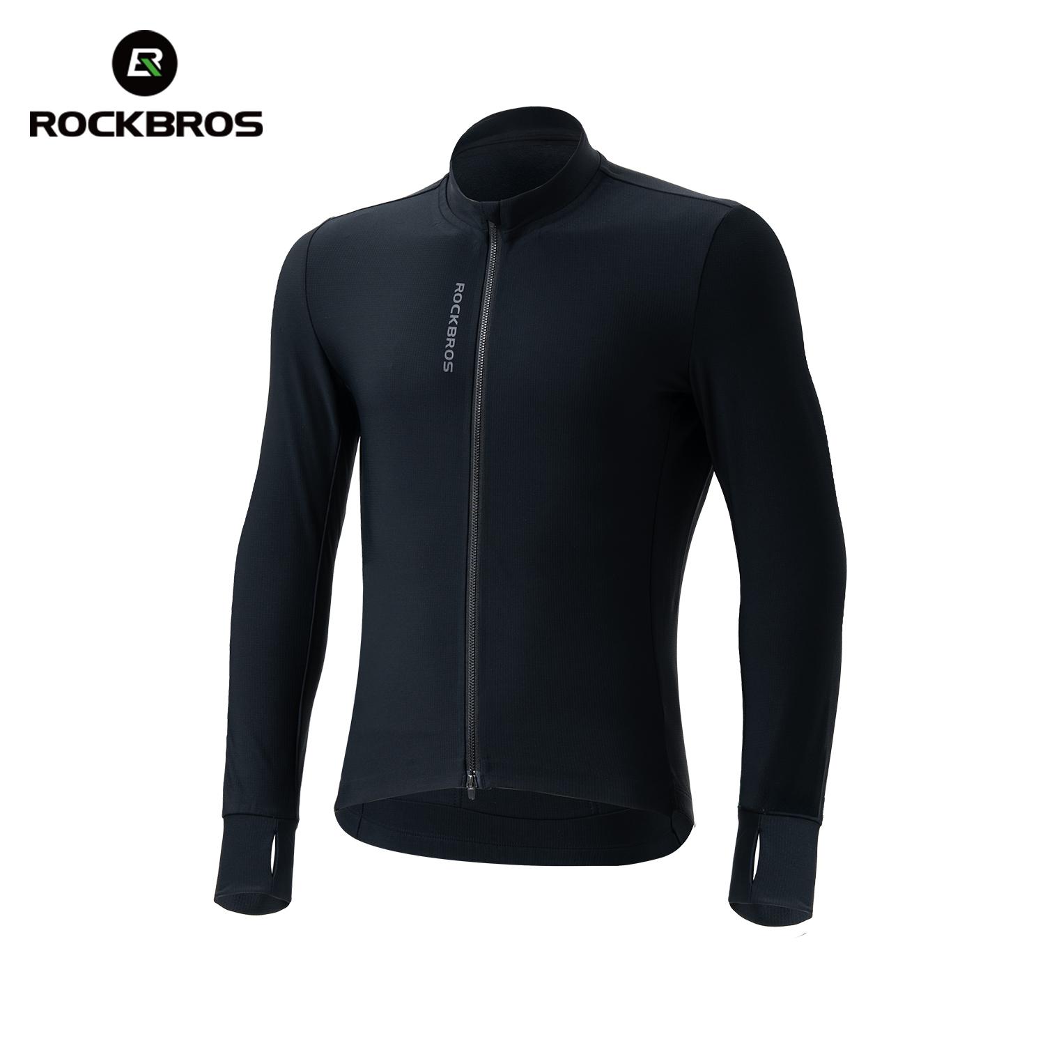 ROCKBROS Winter Thermal Cycling Jersey Mixed Fabric Windproof Warm Heat Storage Cycling Top Outdoor Slim Fit Men s Cycling Top M
