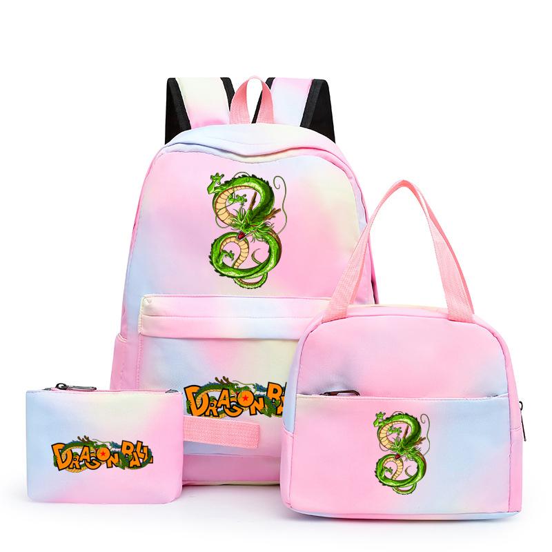 3 stk/sett Dragon Ball Fargerik Ryggsekk med Matboks for Kvinner Studenter Tenåringer Ryggsekk Casual Skolesekksett