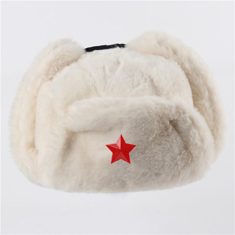 Warm Winter Military Style Earflap Hat Men Women With Embroidered Soviet Emblem Faux Fur Lined Outdoor Cap