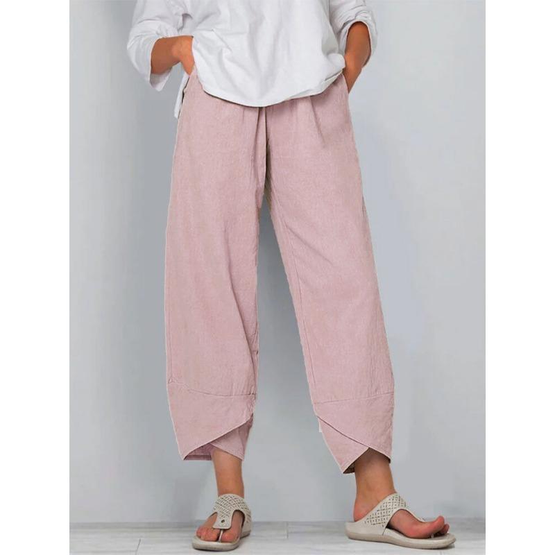 Spring Summer Elastic Waist Cotton Linen Loose Casual Pants for Women's Home Wear