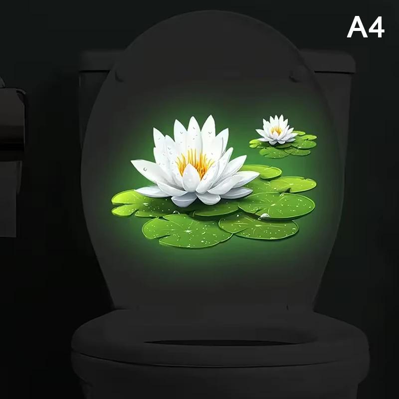 Glow-in-the-Dark Flower Toilet Lid Sticker Self-Adhesive Luminous Bathroom Decor Night Glow Removable Wall Decal
