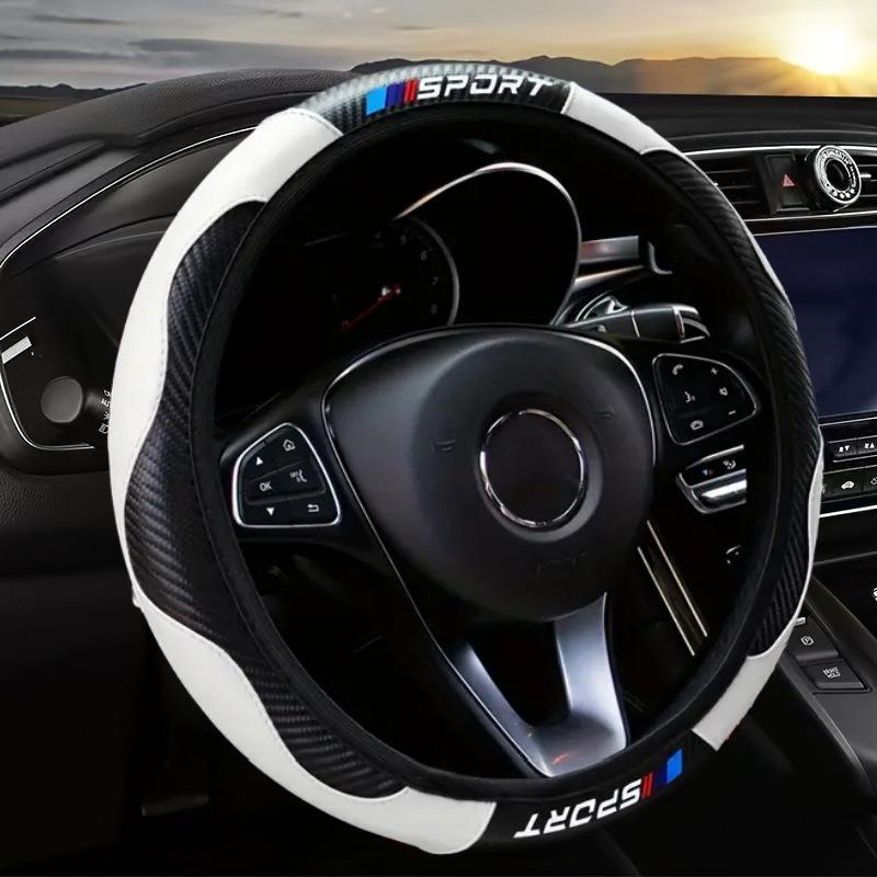 38cm Potah volantu z imitace kůže se vzorem karbonových vláken, Protiskluzový, Sportovní styl, Pro všechny sezóny